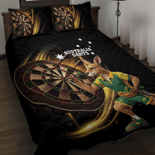 Australia Kangaroo Mascot Darts Quilt Bed Set Black Edition