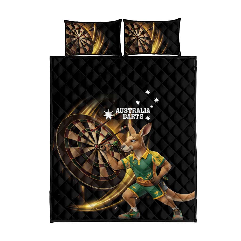 Australia Kangaroo Mascot Darts Quilt Bed Set Black Edition
