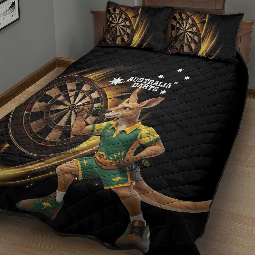 Australia Kangaroo Mascot Darts Quilt Bed Set Black Edition
