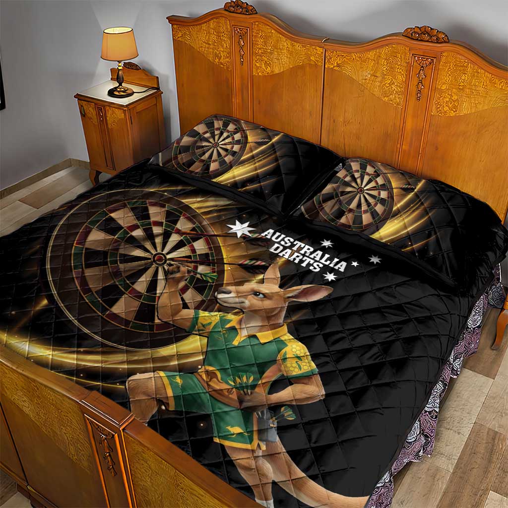 Australia Kangaroo Mascot Darts Quilt Bed Set Black Edition