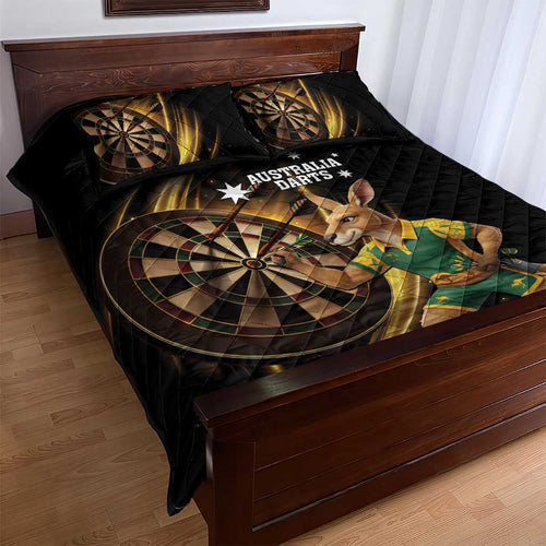 Australia Kangaroo Mascot Darts Quilt Bed Set Black Edition
