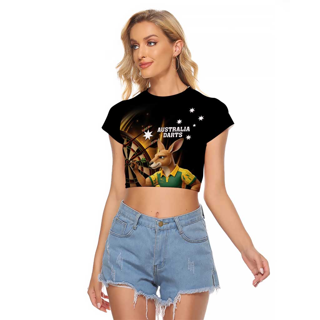 Australia Kangaroo Mascot Darts Raglan Cropped T Shirt Black Edition