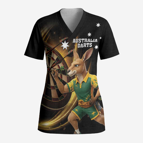Australia Kangaroo Mascot Darts Scrub Top Black Edition
