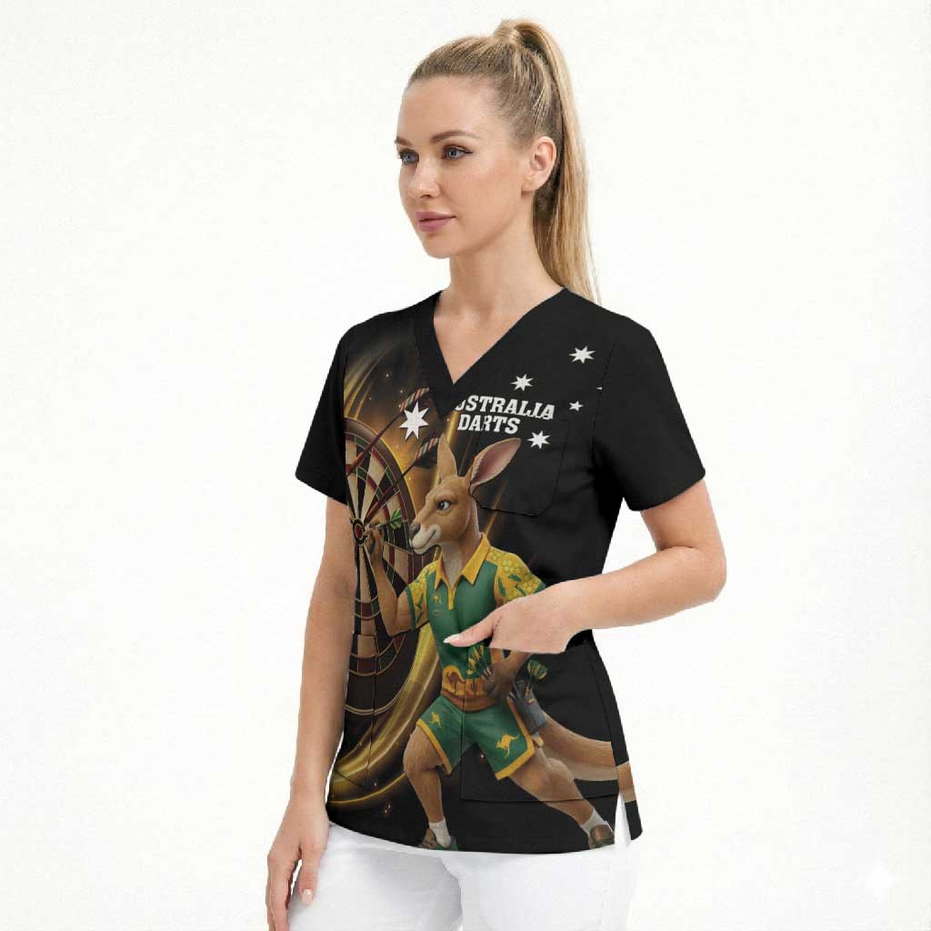 Australia Kangaroo Mascot Darts Scrub Top Black Edition