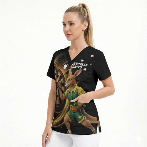 Australia Kangaroo Mascot Darts Scrub Top Black Edition