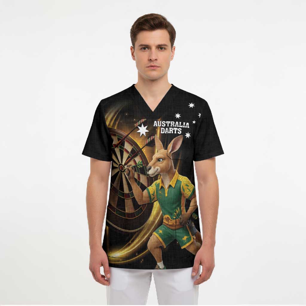 Australia Kangaroo Mascot Darts Scrub Top Black Edition