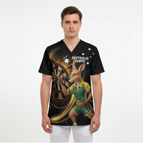 Australia Kangaroo Mascot Darts Scrub Top Black Edition