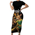 Australia Kangaroo Mascot Darts Short Sleeve Bodycon Dress Black Edition