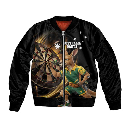 Australia Kangaroo Mascot Darts Sleeve Zip Bomber Jacket Black Edition
