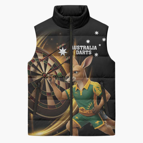 Australia Kangaroo Mascot Darts Sleeveless Puffer Jacket Black Edition