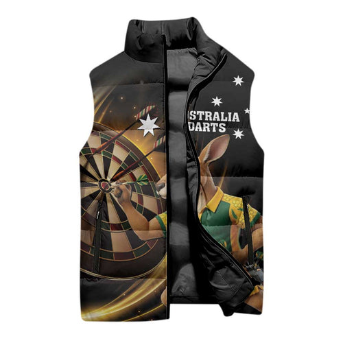 Australia Kangaroo Mascot Darts Sleeveless Puffer Jacket Black Edition