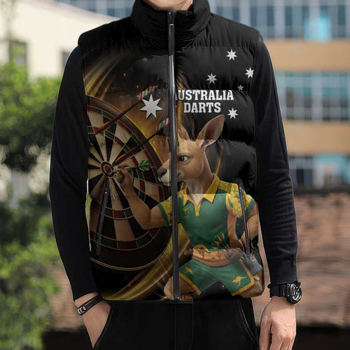 Australia Kangaroo Mascot Darts Sleeveless Puffer Jacket Black Edition