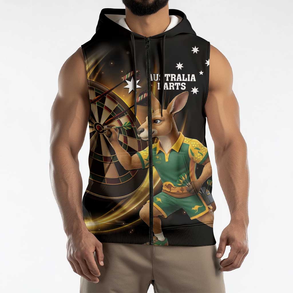 Australia Kangaroo Mascot Darts Sleeveless Zip Hoodie Black Edition