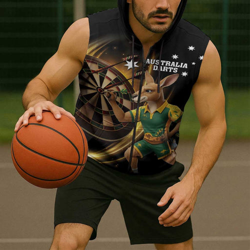 Australia Kangaroo Mascot Darts Sleeveless Zip Hoodie Black Edition