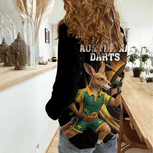 Australia Kangaroo Mascot Darts Women Casual Shirt Black Edition