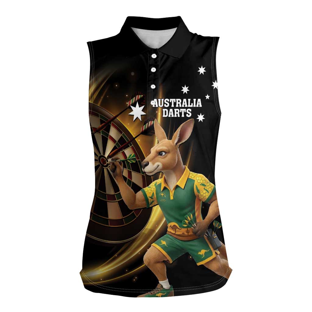Australia Kangaroo Mascot Darts Women Sleeveless Polo Shirt Black Edition