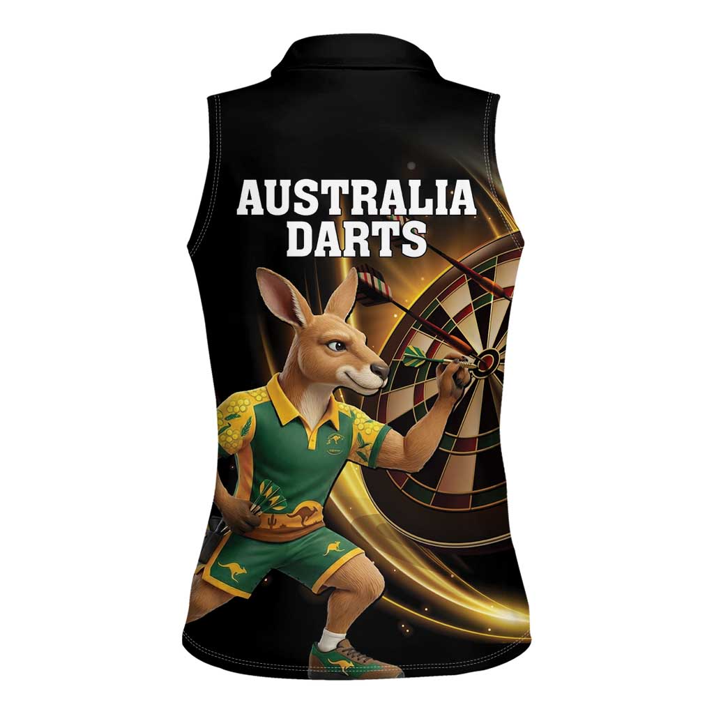 Australia Kangaroo Mascot Darts Women Sleeveless Polo Shirt Black Edition