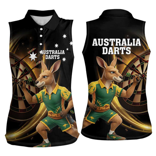 Australia Kangaroo Mascot Darts Women Sleeveless Polo Shirt Black Edition
