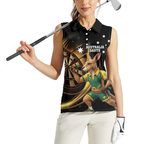 Australia Kangaroo Mascot Darts Women Sleeveless Polo Shirt Black Edition
