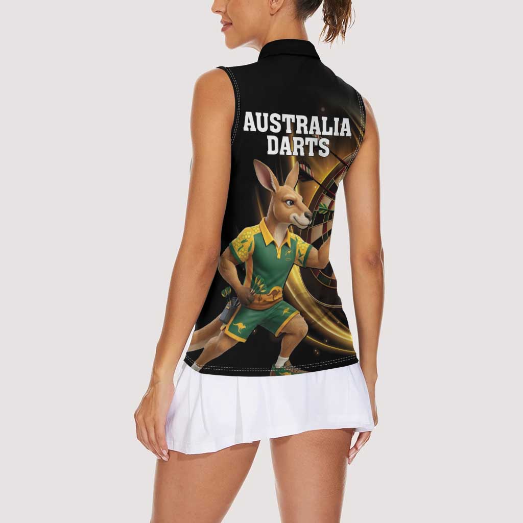 Australia Kangaroo Mascot Darts Women Sleeveless Polo Shirt Black Edition