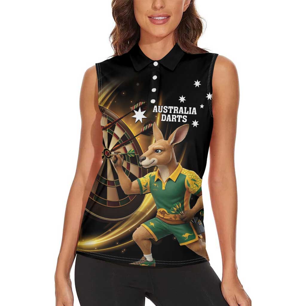 Australia Kangaroo Mascot Darts Women Sleeveless Polo Shirt Black Edition