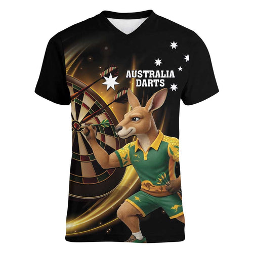 Australia Kangaroo Mascot Darts Women V-Neck T-Shirt Black Edition