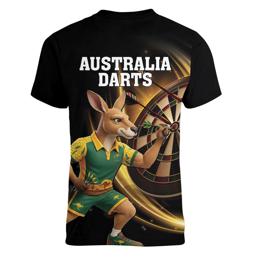 Australia Kangaroo Mascot Darts Women V-Neck T-Shirt Black Edition