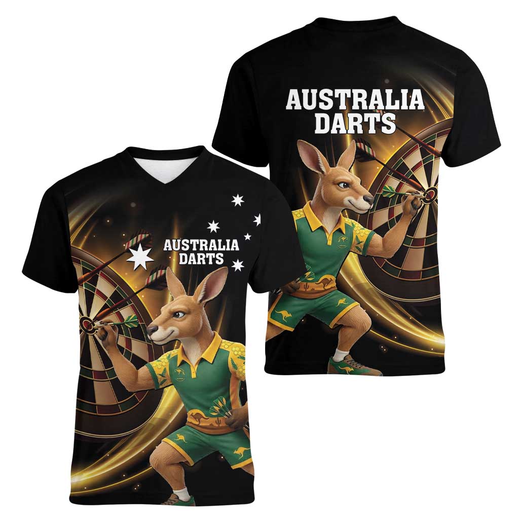 Australia Kangaroo Mascot Darts Women V-Neck T-Shirt Black Edition