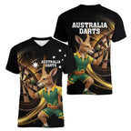 Australia Kangaroo Mascot Darts Women V-Neck T-Shirt Black Edition