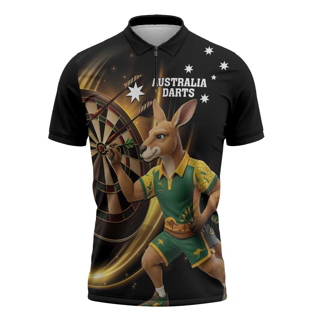Australia Kangaroo Mascot Darts Zipper Polo Shirt Black Edition