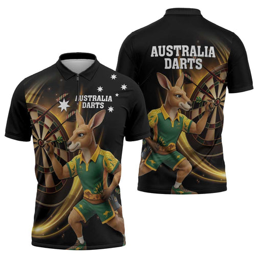 Australia Kangaroo Mascot Darts Zipper Polo Shirt Black Edition