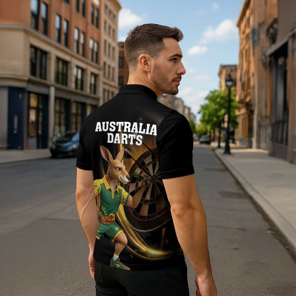 Australia Kangaroo Mascot Darts Zipper Polo Shirt Black Edition