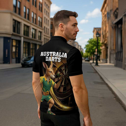 Australia Kangaroo Mascot Darts Zipper Polo Shirt Black Edition