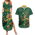 Australia Kangaroo Mascot Darts Couples Matching Summer Maxi Dress and Hawaiian Shirt Green Edition