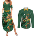 Australia Kangaroo Mascot Darts Couples Matching Summer Maxi Dress and Long Sleeve Button Shirt Green Edition