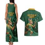 Australia Kangaroo Mascot Darts Couples Matching Tank Maxi Dress and Hawaiian Shirt Green Edition