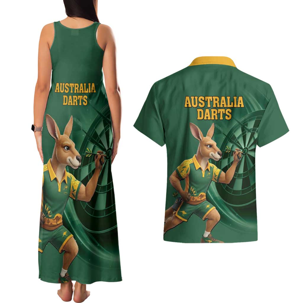 Australia Kangaroo Mascot Darts Couples Matching Tank Maxi Dress and Hawaiian Shirt Green Edition