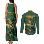 Australia Kangaroo Mascot Darts Couples Matching Tank Maxi Dress and Long Sleeve Button Shirt Green Edition