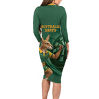 Australia Kangaroo Mascot Darts Family Matching Long Sleeve Bodycon Dress and Hawaiian Shirt Green Edition