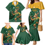 Australia Kangaroo Mascot Darts Family Matching Mermaid Dress and Hawaiian Shirt Green Edition