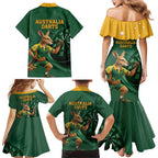 Australia Kangaroo Mascot Darts Family Matching Mermaid Dress and Hawaiian Shirt Green Edition