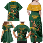 Australia Kangaroo Mascot Darts Family Matching Off Shoulder Maxi Dress and Hawaiian Shirt Green Edition