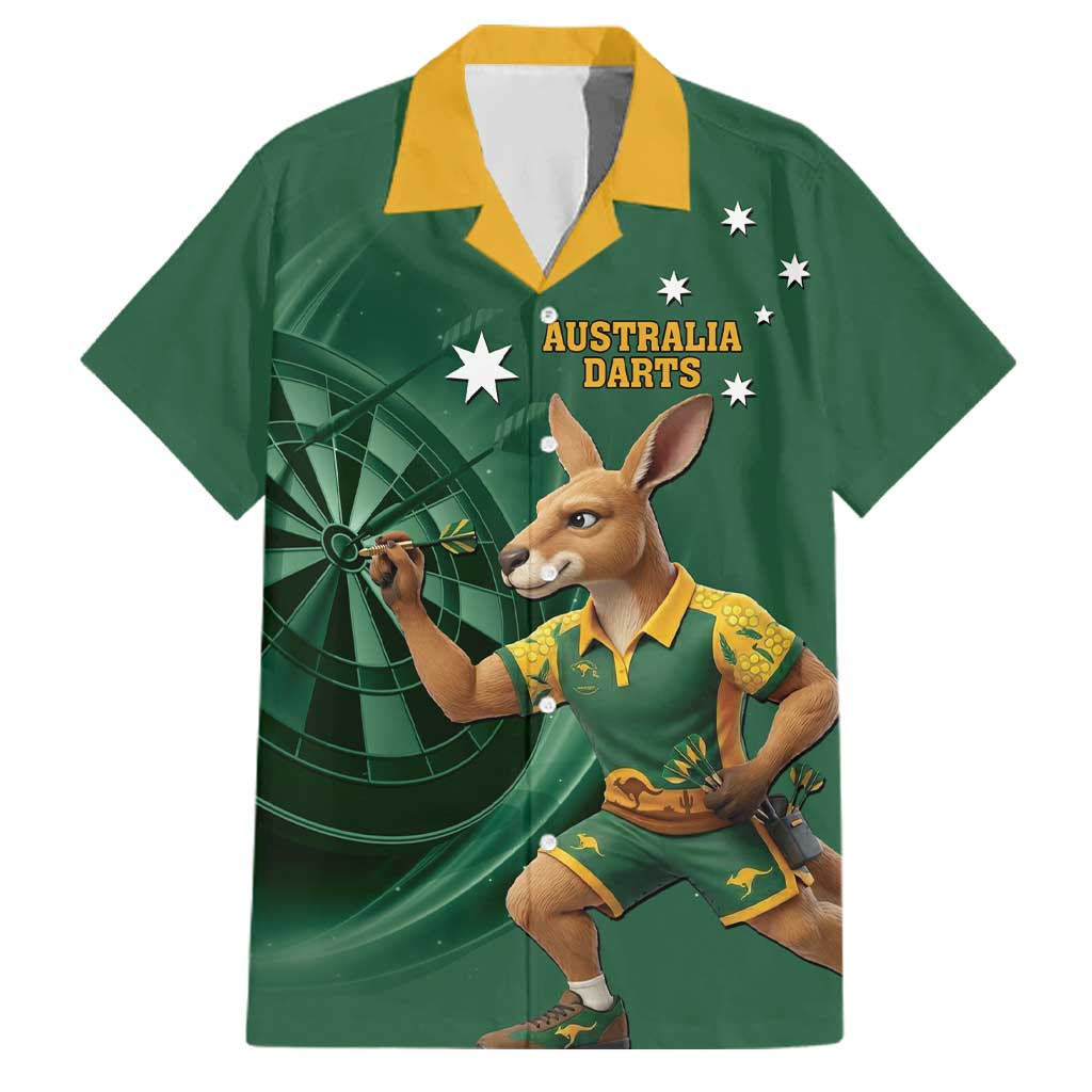 Australia Kangaroo Mascot Darts Family Matching Off Shoulder Maxi Dress and Hawaiian Shirt Green Edition
