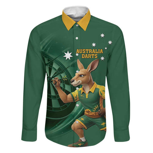 Australia Kangaroo Mascot Darts Family Matching Off Shoulder Maxi Dress and Hawaiian Shirt Green Edition
