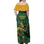 Australia Kangaroo Mascot Darts Family Matching Off Shoulder Maxi Dress and Hawaiian Shirt Green Edition
