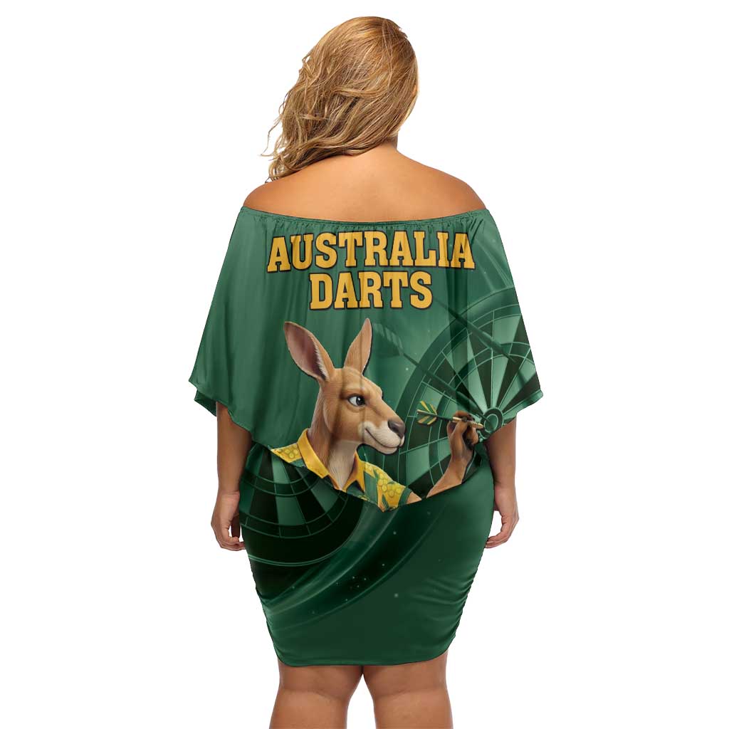 Australia Kangaroo Mascot Darts Family Matching Off Shoulder Short Dress and Hawaiian Shirt Green Edition