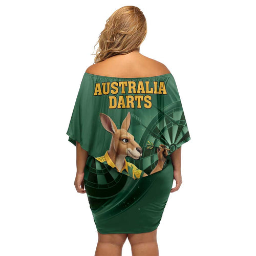 Australia Kangaroo Mascot Darts Family Matching Off Shoulder Short Dress and Hawaiian Shirt Green Edition