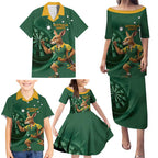 Australia Kangaroo Mascot Darts Family Matching Puletasi and Hawaiian Shirt Green Edition