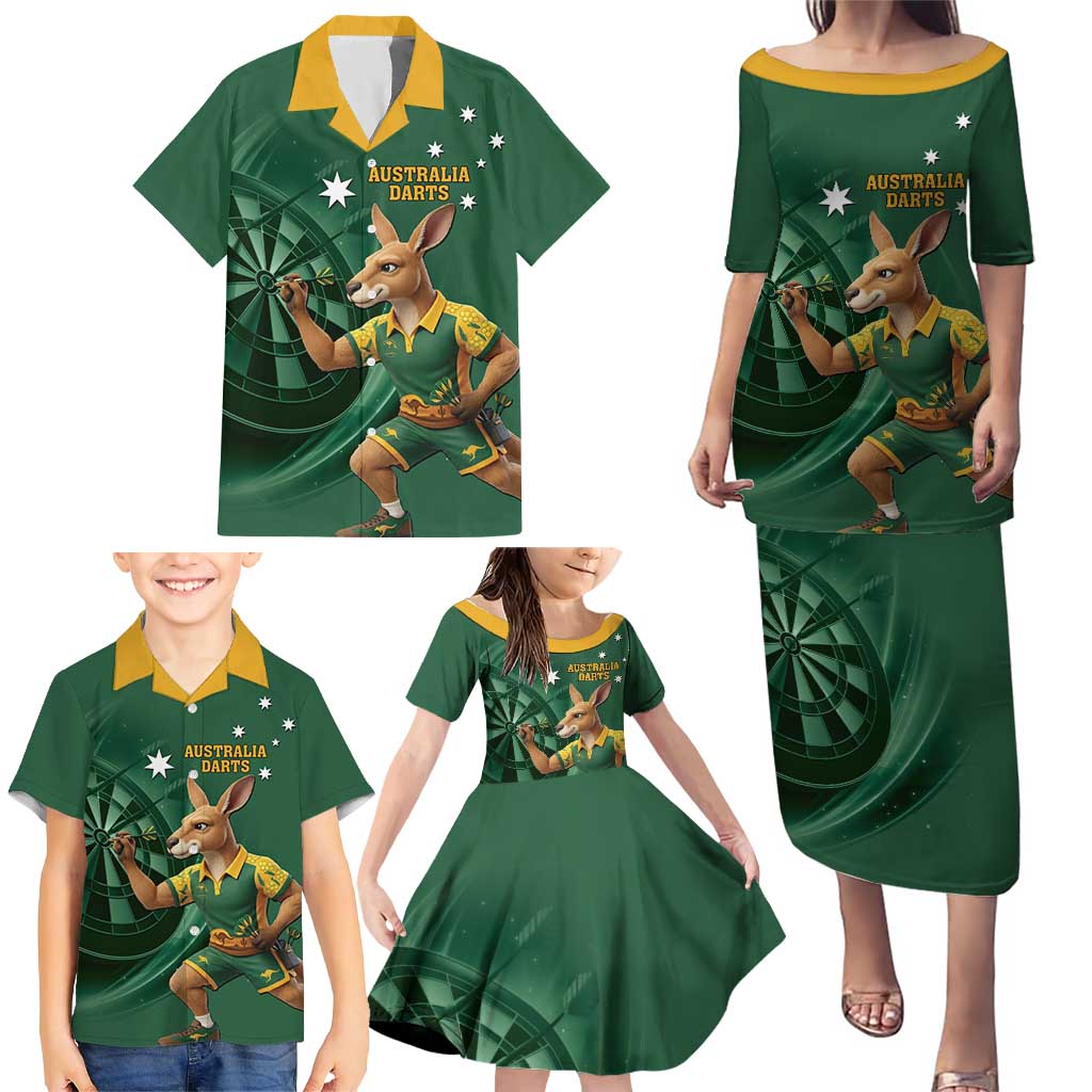 Australia Kangaroo Mascot Darts Family Matching Puletasi and Hawaiian Shirt Green Edition