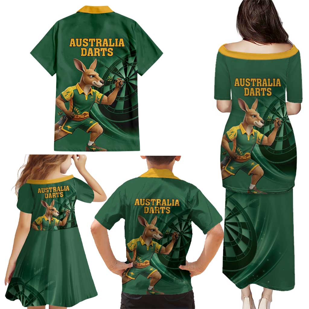 Australia Kangaroo Mascot Darts Family Matching Puletasi and Hawaiian Shirt Green Edition